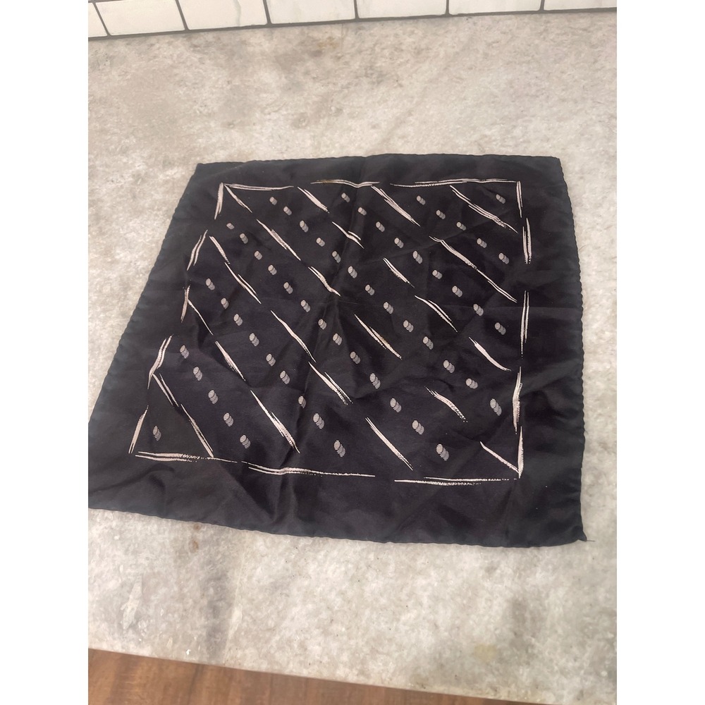 Vintage Pocket Square Men Black Silk Italy Geometric Dotted Brushstroke